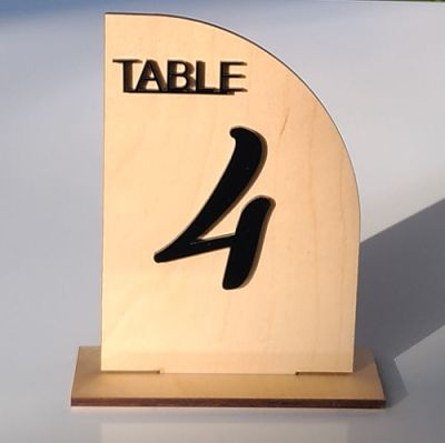 Wooden Table number panel with black acrylic number.