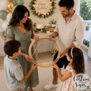 Personalised Family Circle Sign with seven engraved family names