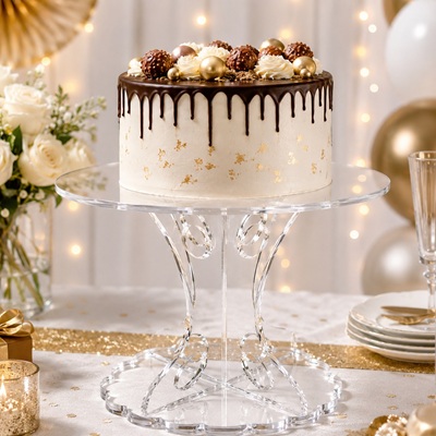 8-inch clear acrylic cake stand with cake for wedding dessert display