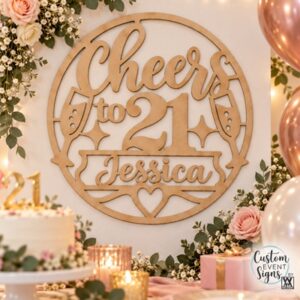 6mm raw MDF laser cut 21st birthday sign in 50cm, 60cm, 80cm and 1m sizes