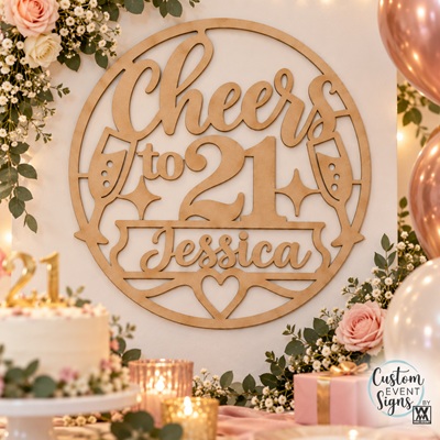6mm raw MDF laser cut 21st birthday sign in 50cm, 60cm, 80cm and 1m sizes