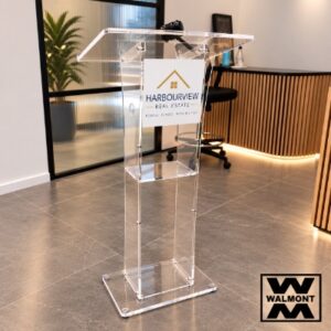 WALMONT acrylic real estate auction lectern with reinforced top – Made in Auckland, New Zealand.